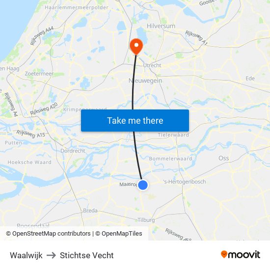 Waalwijk to Stichtse Vecht map