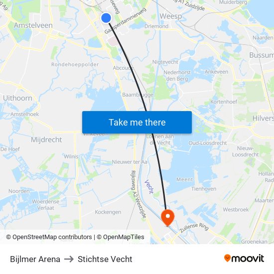 Bijlmer Arena to Stichtse Vecht map