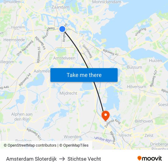 Amsterdam Sloterdijk to Stichtse Vecht map