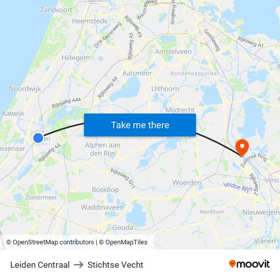 Leiden Centraal to Stichtse Vecht map