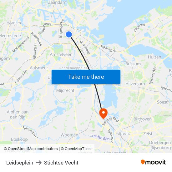 Leidseplein to Stichtse Vecht map