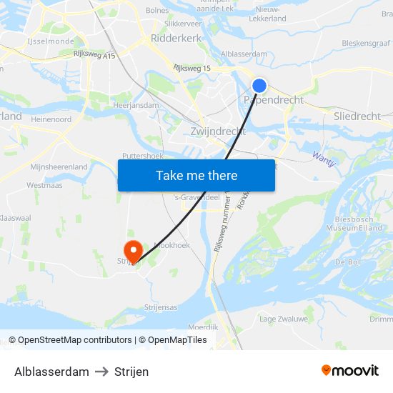 Alblasserdam to Strijen map