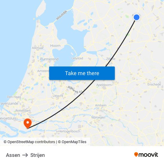 Assen to Strijen map