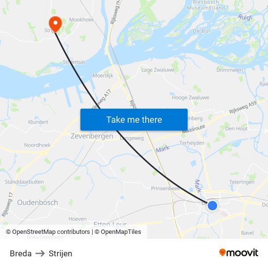 Breda to Strijen map