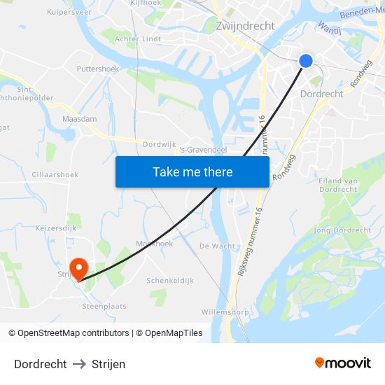 Dordrecht to Strijen map