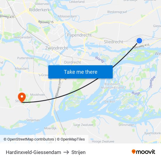 Hardinxveld-Giessendam to Strijen map