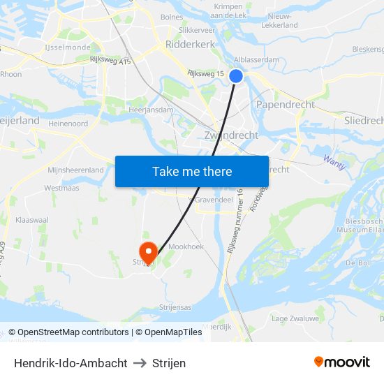 Hendrik-Ido-Ambacht to Strijen map