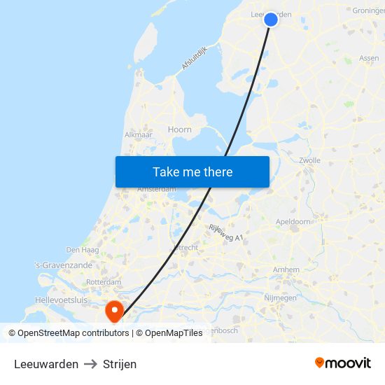 Leeuwarden to Strijen map