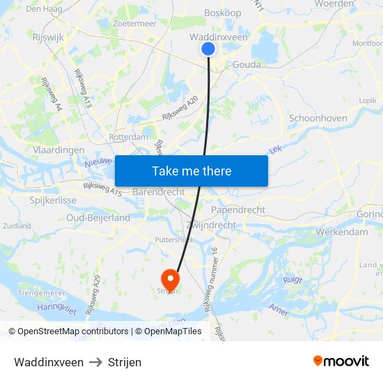 Waddinxveen to Strijen map