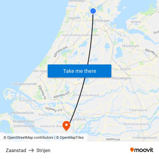 Zaanstad to Strijen map