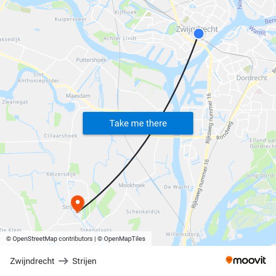 Zwijndrecht to Strijen map