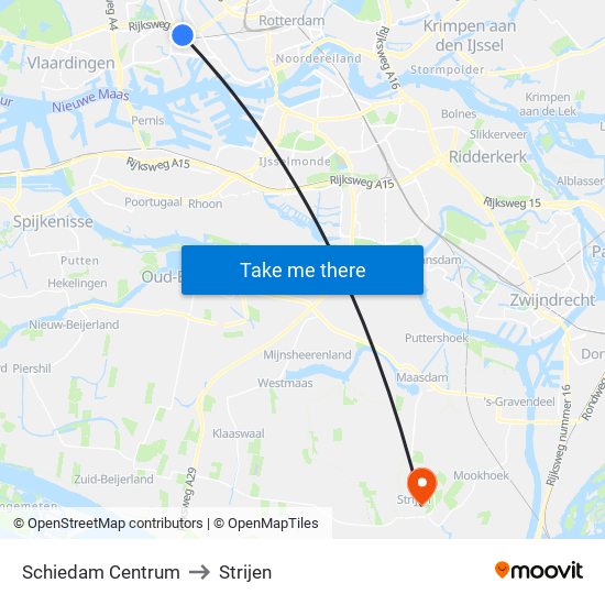 Schiedam Centrum to Strijen map