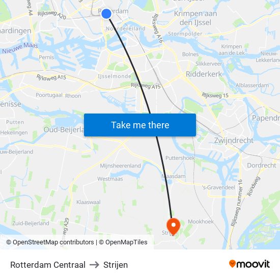 Rotterdam Centraal to Strijen map