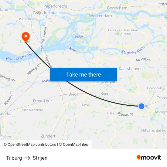 Tilburg to Strijen map
