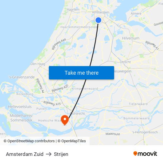 Amsterdam Zuid to Strijen map