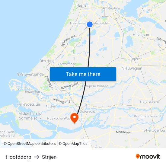 Hoofddorp to Strijen map