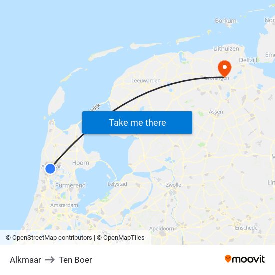 Alkmaar to Ten Boer map