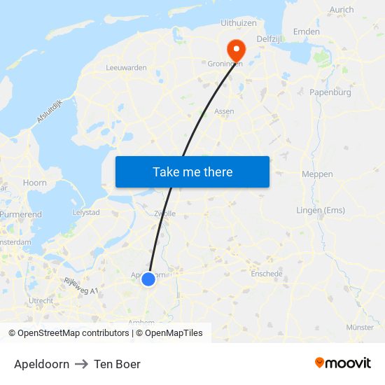 Apeldoorn to Ten Boer map