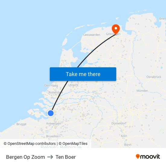 Bergen Op Zoom to Ten Boer map