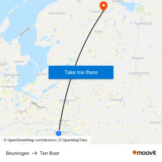 Beuningen to Ten Boer map
