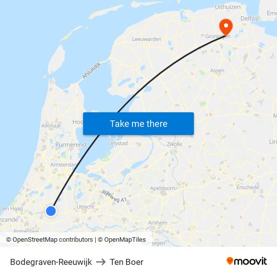 Bodegraven-Reeuwijk to Ten Boer map