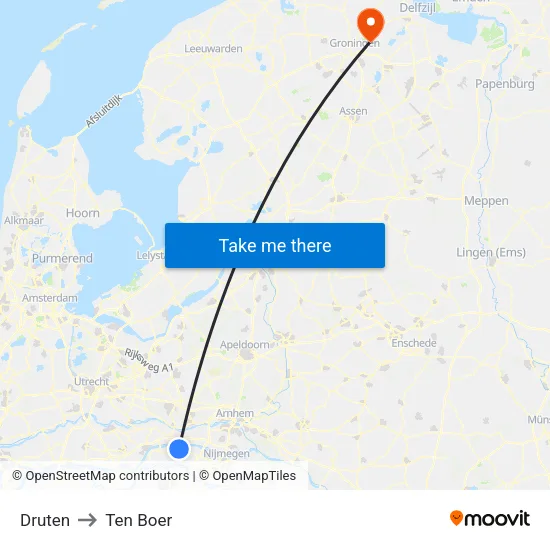 Druten to Ten Boer map