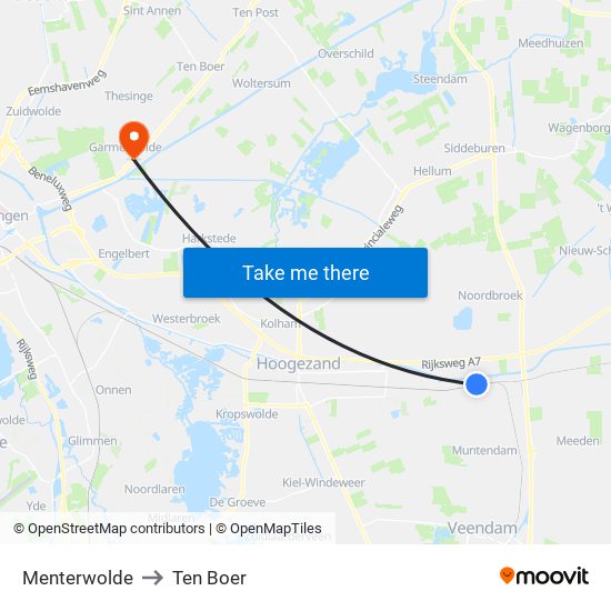 Menterwolde to Ten Boer map