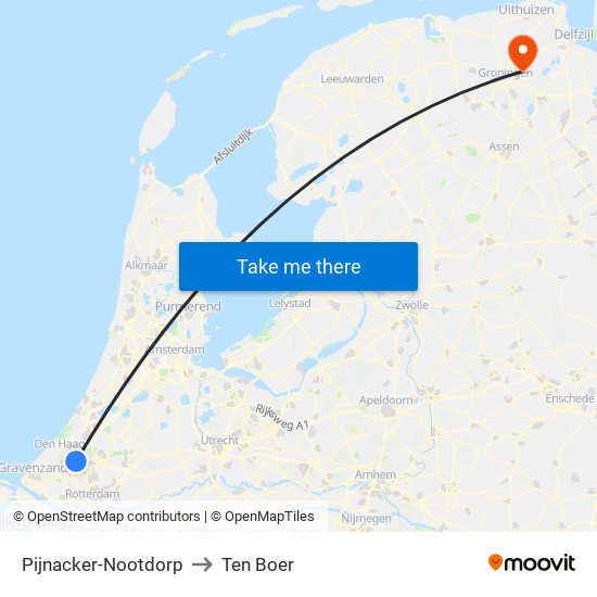 Pijnacker-Nootdorp to Ten Boer map