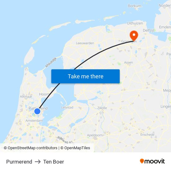 Purmerend to Ten Boer map