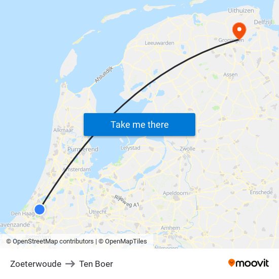 Zoeterwoude to Ten Boer map