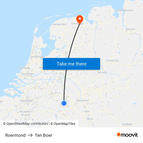Roermond to Ten Boer map