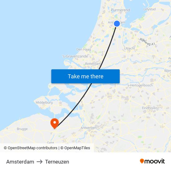 Amsterdam to Terneuzen map