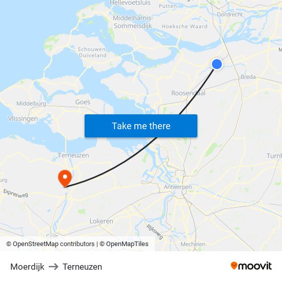 Moerdijk to Terneuzen map