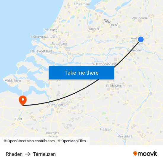 Rheden to Terneuzen map