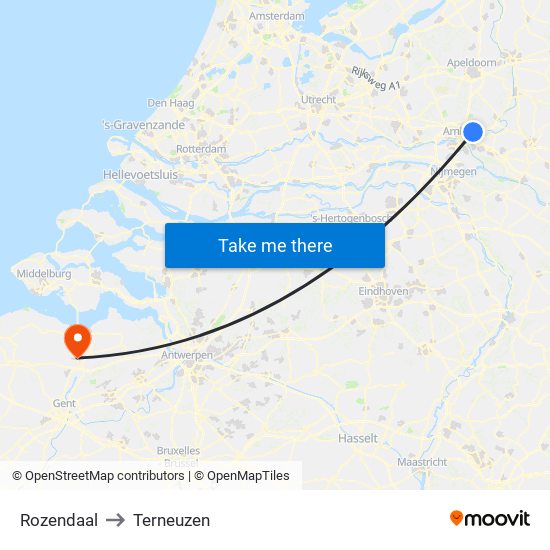 Rozendaal to Terneuzen map