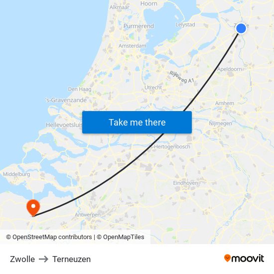 Zwolle to Terneuzen map