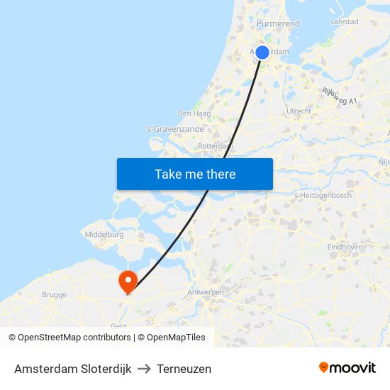 Amsterdam Sloterdijk to Terneuzen map