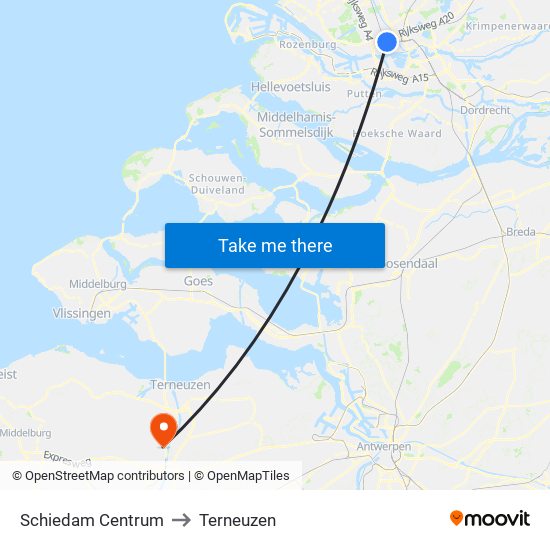 Schiedam Centrum to Terneuzen map