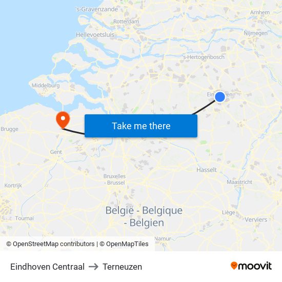 Eindhoven Centraal to Terneuzen map