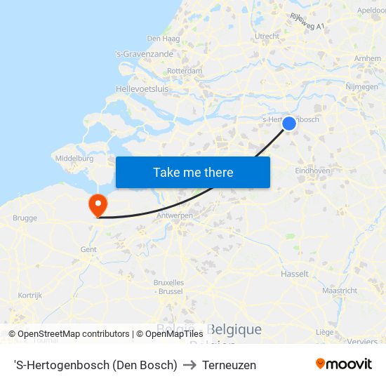 'S-Hertogenbosch (Den Bosch) to Terneuzen map