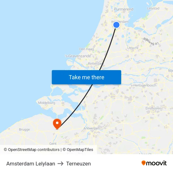 Amsterdam Lelylaan to Terneuzen map