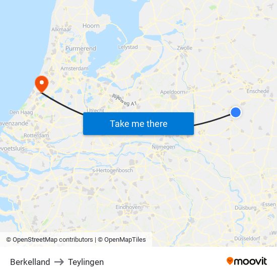 Berkelland to Teylingen map