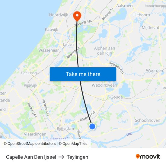 Capelle Aan Den Ijssel to Teylingen map