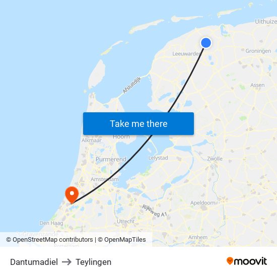 Dantumadiel to Teylingen map