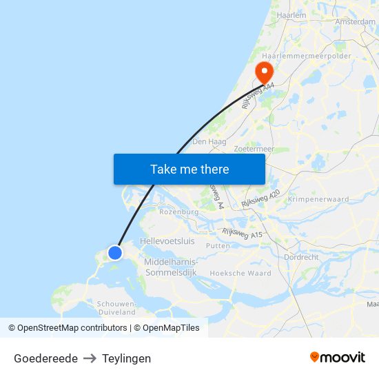 Goedereede to Teylingen map
