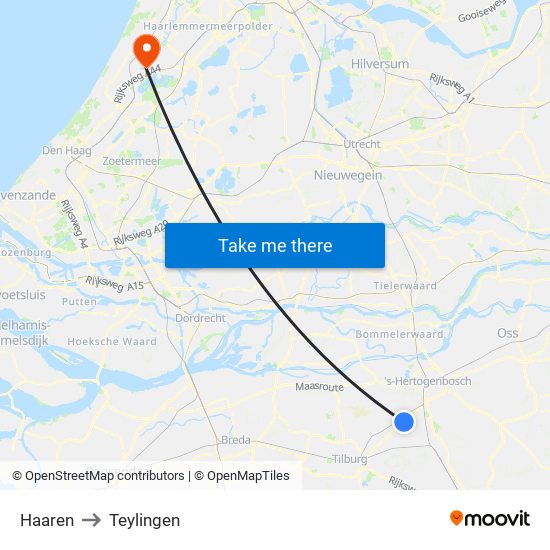 Haaren to Teylingen map