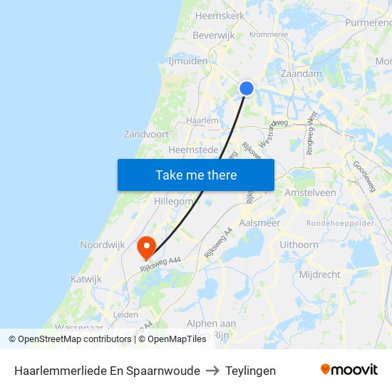 Haarlemmerliede En Spaarnwoude to Teylingen map