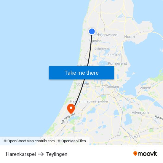 Harenkarspel to Teylingen map