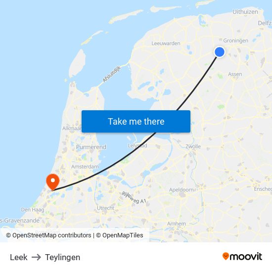 Leek to Teylingen map