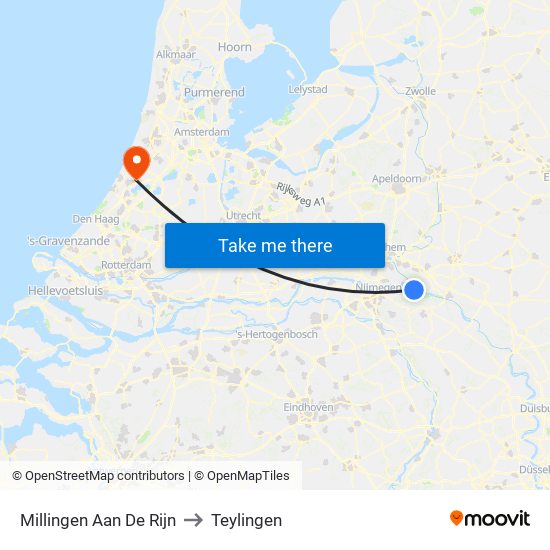 Millingen Aan De Rijn to Teylingen map